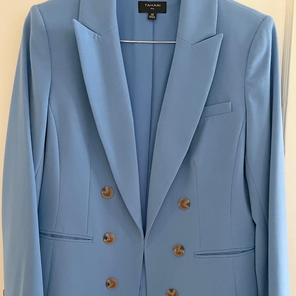 Tahari ASL Women's Faux Double-Breasted Suit Blue